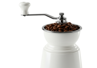 Manual Coffee Grinder with Roasted Coffee Beans, Isolated