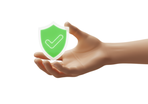 Hand Presenting a Green Shield with Checkmark, Isolated