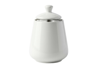 Elegant White Ceramic Sugar Bowl with Lid and Sugar Cubes, Isolated