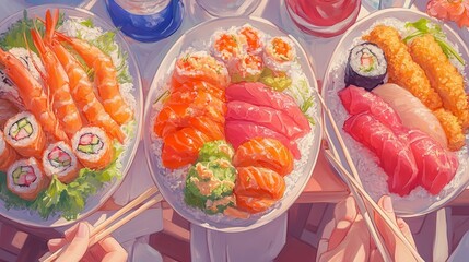 Colorful and Delicious Sushi Platter with Fresh Seafood Selection