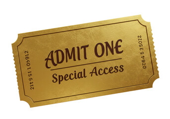 Isolated Golden Admit One Special Access Ticket