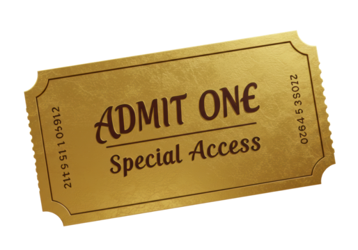 Isolated Golden Admit One Special Access Ticket