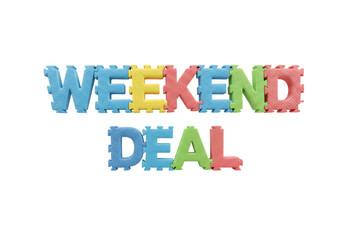 Isolated Colorful 'Weekend Deal' Puzzle Foam Text