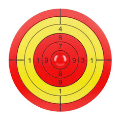 Target with concentric circles featuring numbers and a central point, cutout isolated on transparent bg, png