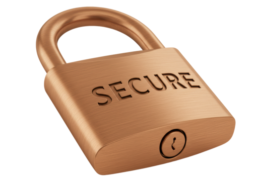 Isolated Copper-Colored Padlock with 'Secure' Text