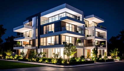 Modern apartment building at night (1)