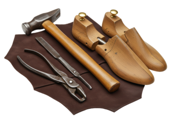 Isolated Shoemaking Tools on Leather Surface for Craftsmanship
