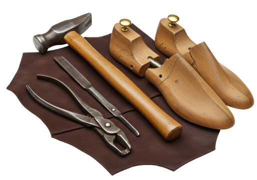 Isolated Shoemaking Tools on Leather Surface for Craftsmanship