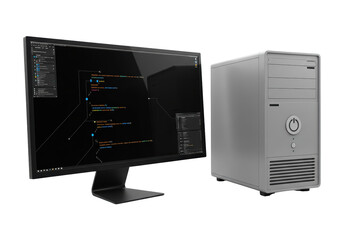Isolated Desktop Computer Setup with Monitor Displaying Code for Programming