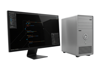 Isolated Desktop Computer Setup with Monitor Displaying Code for Programming