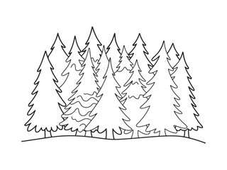 Obraz premium Forest of pine trees silhouette vector isolated on white background