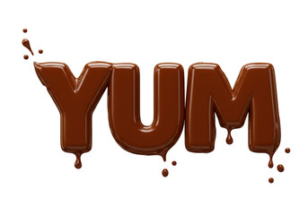 Isolated Word 'YUM' in Dripping Chocolate Letters