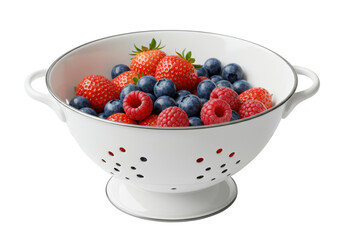 Isolated White Colander Overflowing with Fresh Summer Berries