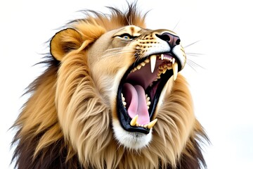 Fototapeta premium Majestic lion roaring isolated on white background to show its power