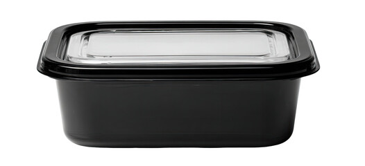 Rectangular black food storage container with clear lid