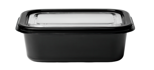 Rectangular black food storage container with clear lid
