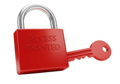 Isolated Padlock with Access Granted Text and Key