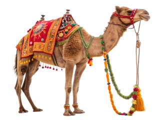 Decorated Camel on White Background:  A Majestic Dromedary Ready for Travel
