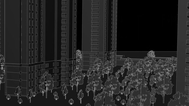 Animation of a Generic Apartment Complex, Seamless Looped linework Animation, black