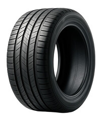 High-quality car tire with detailed tread pattern, showcasing durability and performance, on transparent background.