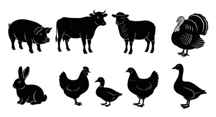 Farm animal silhouettes arranged in two rows