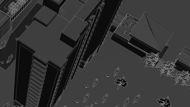 Animation of a Generic Apartment Complex, Seamless Looped linework Animation, black