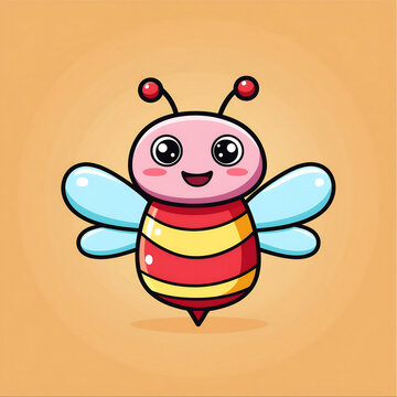 Cute red and yellow striped bee cartoon &ndash; kawaii insect character illustration