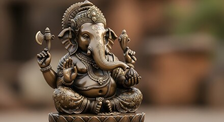Bronze Ganesha Statue: Detailed Hindu Deity Idol for Wisdom, Prosperity, and New Beginnings