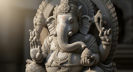 Obraz premium Hindu God Ganesha Stone Statue: Elephant-Headed Deity Sculpture
