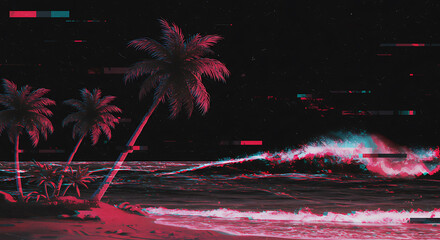 Glitch-style black summer visual with digital waves
