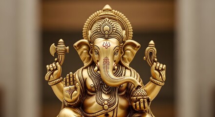 Obraz premium Intricate Golden Ganesha Statue: Symbol of Wisdom, Success, and Good Fortune
