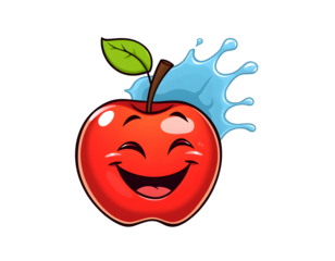 Smiling Red Apple with Water Splash