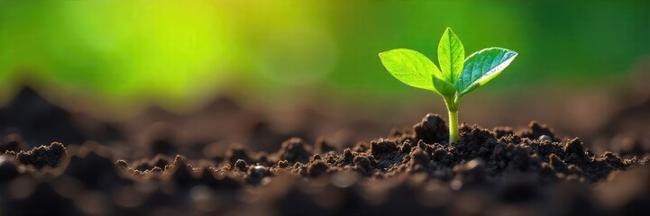 Close-up of a vibrant, newly sprouted seedling pushing through rich soil, symbolizing the power of life's renewal and the continuous cycle of growth and evolution , root, plant, soil