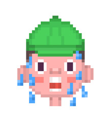 Pixel illustration of a boy who is sweating crazy
