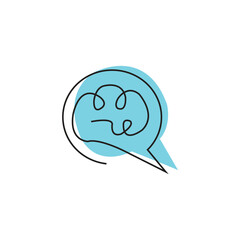 Continuous line drawing of a brain inside a speech bubble for mental health concepts
