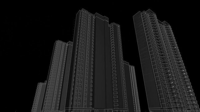 Animation of a Generic Apartment Complex, Seamless Looped linework Animation, black