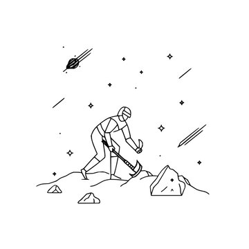 astronaut mining asteroid black line art clip art preview