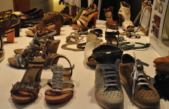 Display of Modern Shoes in Store Window 