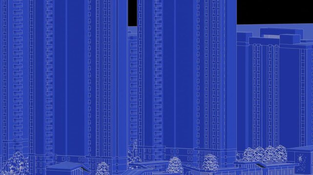 Animation of a Generic Apartment Complex, Seamless Looped Animation, 3d blueprint linework