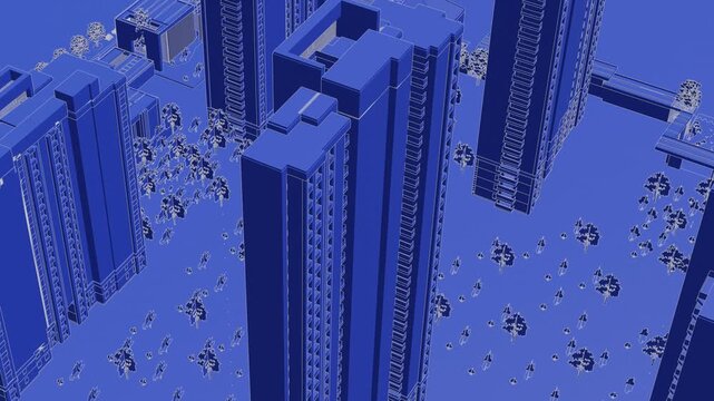 Animation of a Generic Apartment Complex, Seamless Looped Animation, 3d blueprint linework