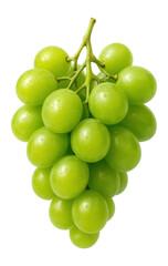 A cluster of fresh green grapes with a glossy surface on transparent background.