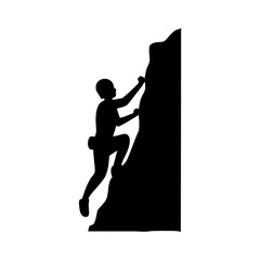 Person climbing a rocky mountain silhouette