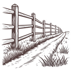 Ranch Fence Vector | Generative AI Linocut Silhouette Design for Microstock