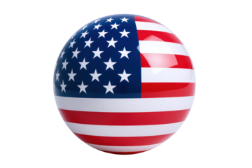 Glossy Spherical Representation of the United States Flag with Stars and Stripes in a 3D Rendered Design