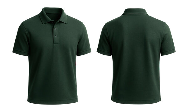 Classic dark green polo shirt with short sleeves and a pointed collar, shown from front and back views on transparent background.