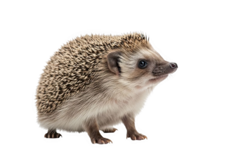 A small, cute hedgehog with prickly spines, isolated on a transparent background, showcasing its detailed fur and features