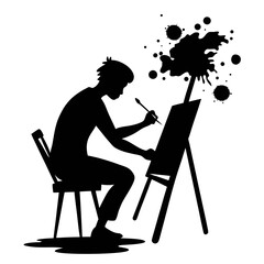Artist painting on easel silhouette