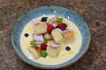 Traditional Czech Sweet Buns with Vanilla Cream and Fruit – Homemade Dessert