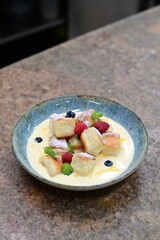 Popular traditional Czech dish served in a modern style, gourmet presentation in a restaurant,