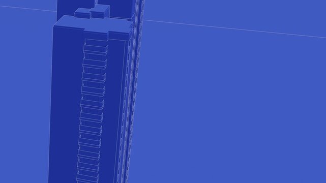 Animation of a Generic Apartment Complex, Seamless Looped Animation, 3d blueprint linework